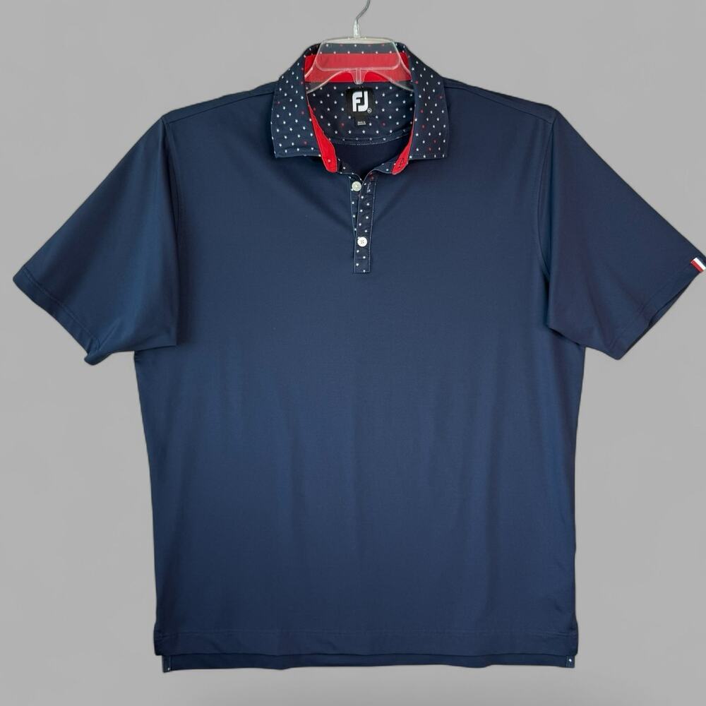 Footjoy FJ Mens XL Performance Jersey Golf Polo Shirt Navy Short Sleeve Buttoned